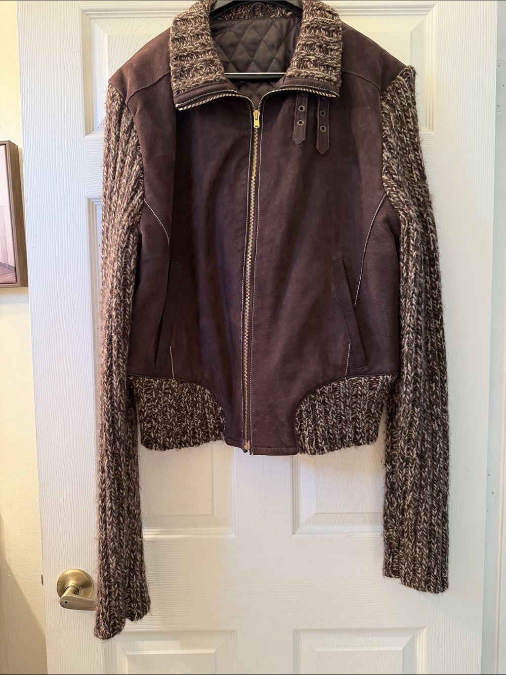 Vintage Men’a Sean John Knit Flight Jacket Suede Leather Bomber Y2K